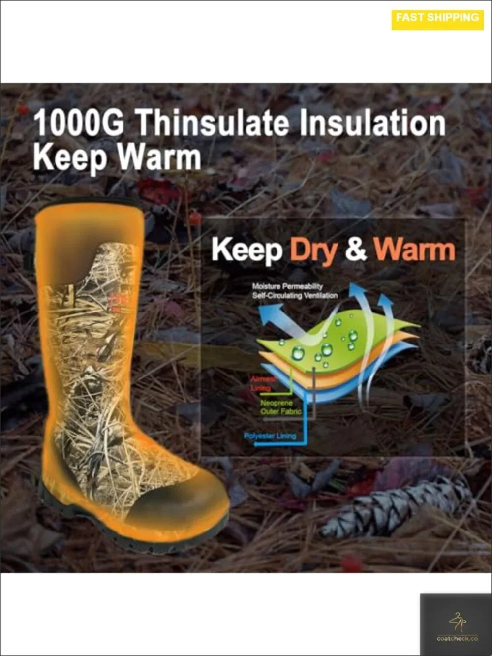 Insulated Waterproof Hunting Boots, 1000G Thinsulate, 5mm Neoprene, 17